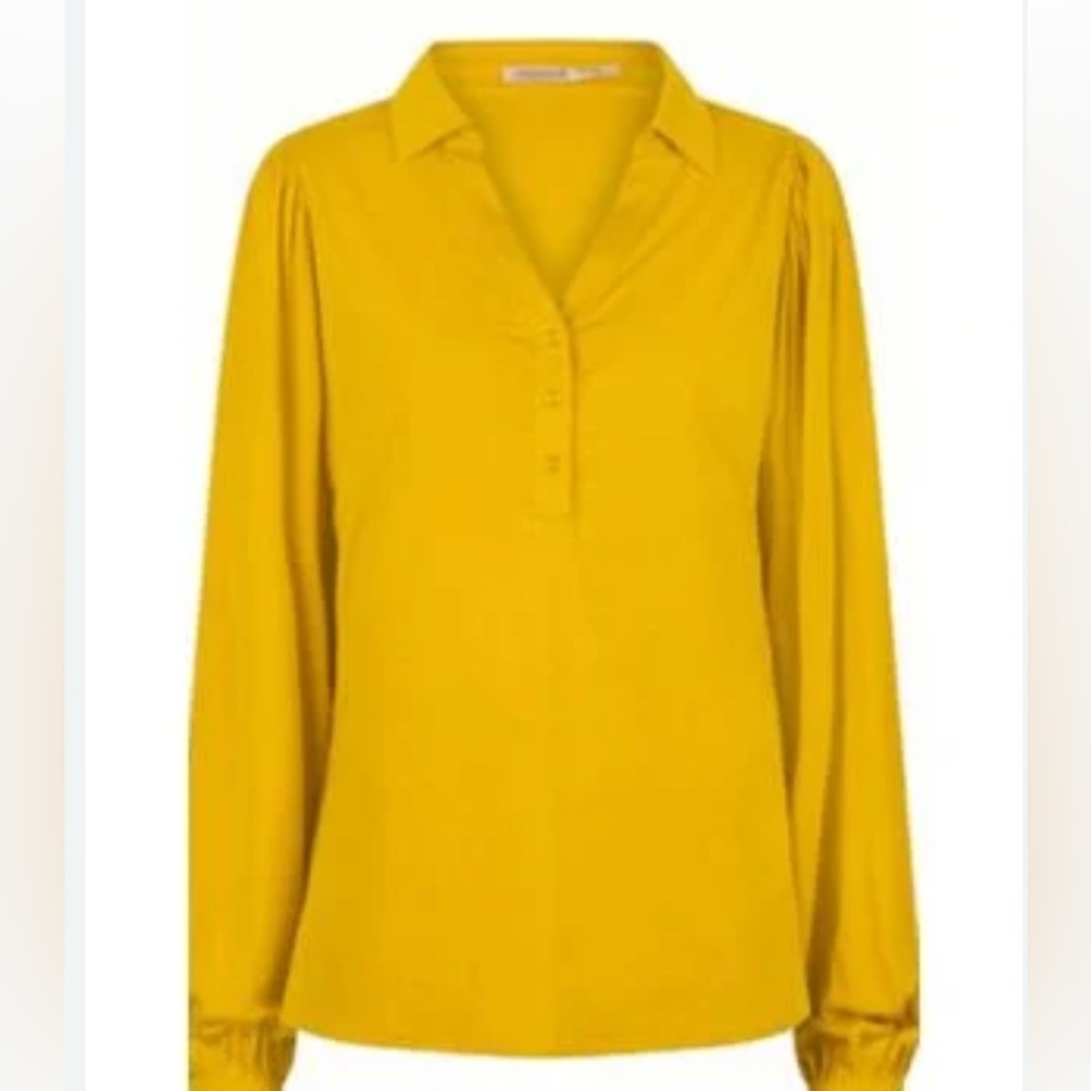 Esqualo Model Top V-Neck Henley Women's Top S Mustard Yellow Runs Big Casual